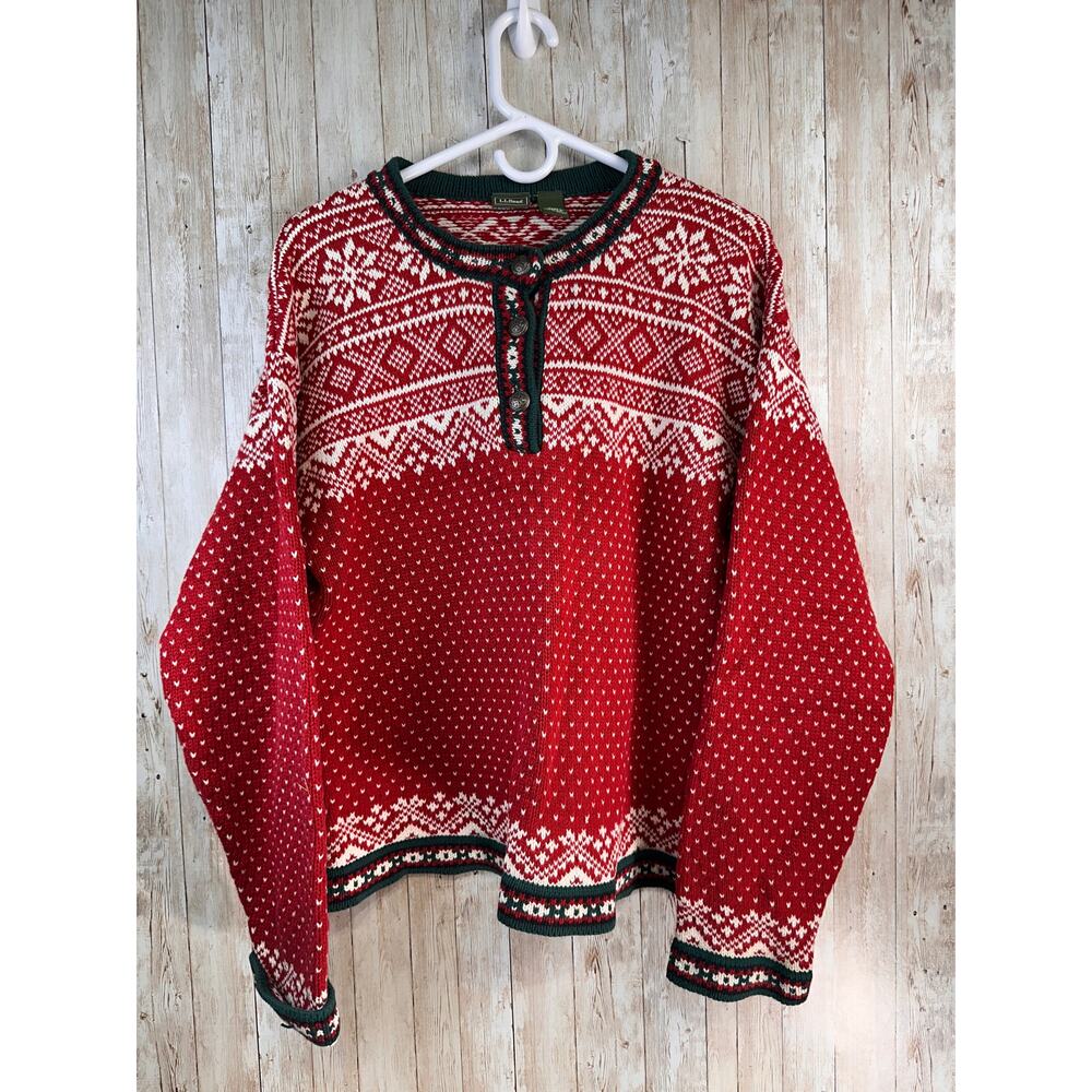 L.L. Bean Red and White Nordic Sweater